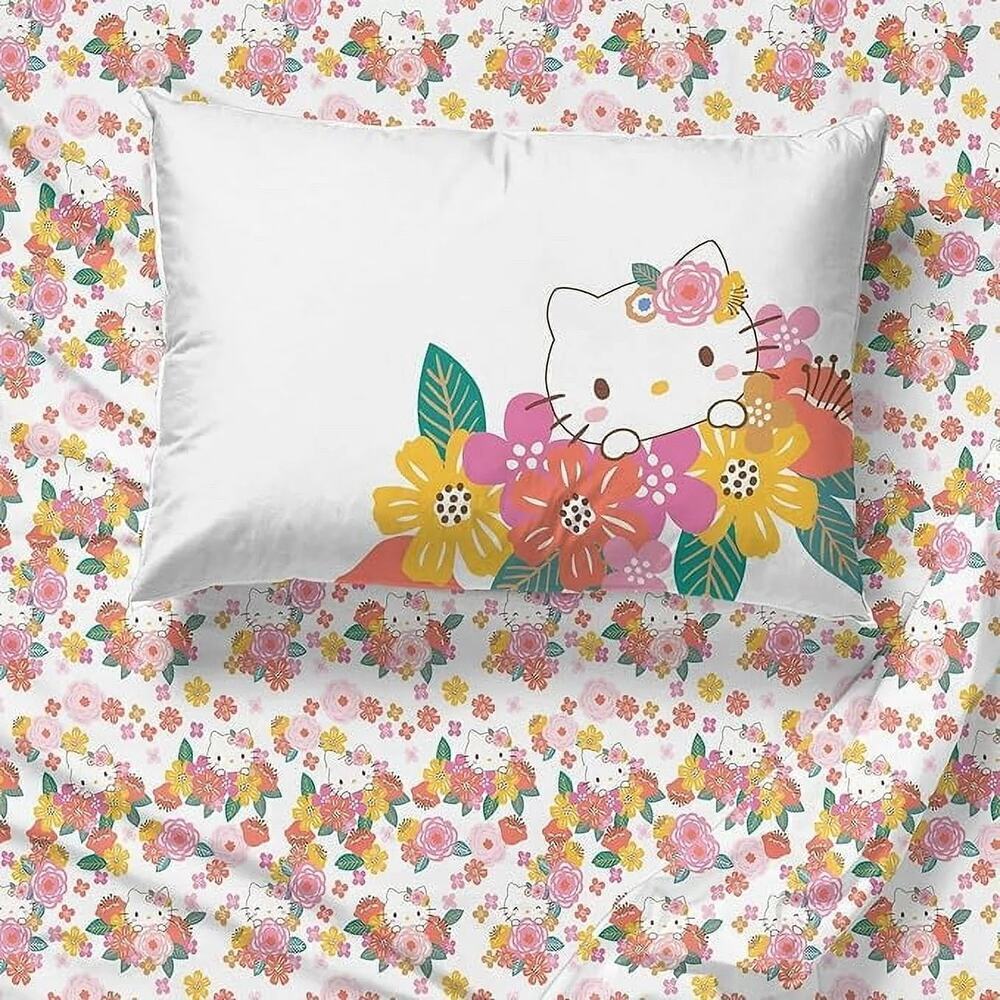 NEW Jay Franco Hello Kitty Floral Grace 3 Piece Twin Size Sheet Set Girls - Picture 2 of 6